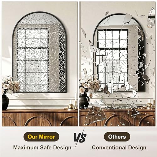 AMOISE 30x20 Inch Black Arched Bathroom Mirror - Pack of 2 Wall Mount Vanity