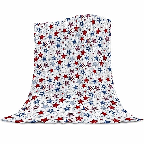 Patriotic Throw Blanket - 4th of July Memorial Day Independence Day American Flag Stars & Stripes Blankets - Red White Blue Plush Flannel USA Throw for Kids Boys Girls Couch Sofa Bed 40x50 Inches