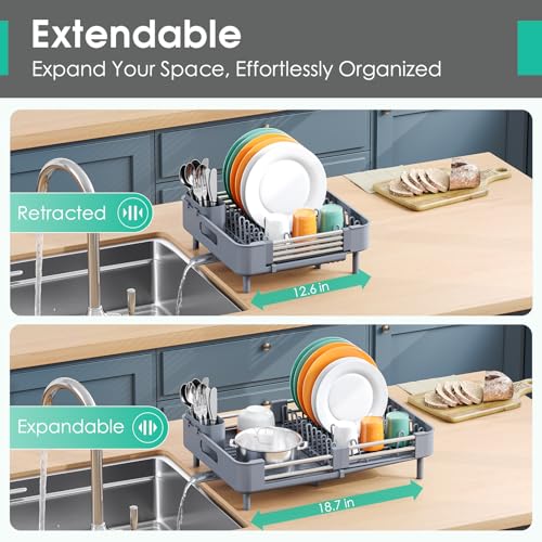 Expandable Dish Drying Rack for Kitchen Counter - Grey, Standard