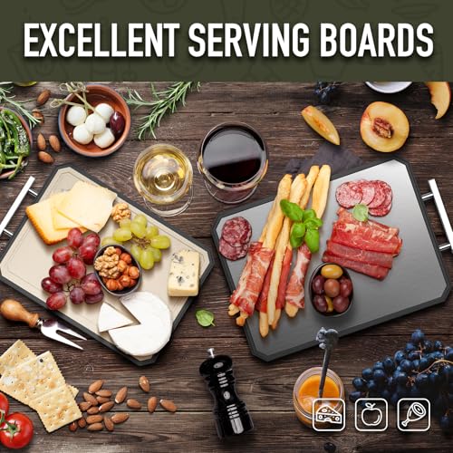 SNOWCLAD 2-Pack Stainless Steel & Wheat Straw Kitchen Cutting Boards with Juice Groove