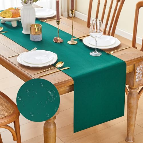 YATOJUZI Christmas Green Table Runner 16x95 Inches Waterproof Polyester