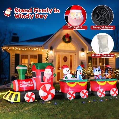 FunFanso 12 FT Christmas Inflatable Train with Santa Claus - Outdoor Holiday Decoration