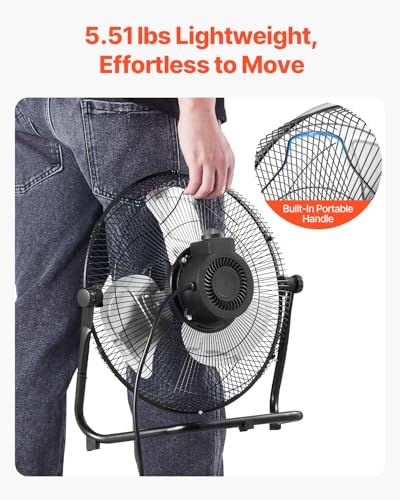 14in Heavy Duty Floor Fan - 3-Speed Industrial Metal Fan with 360° Tilt & 2560 CFM Airflow