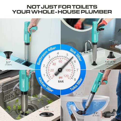 Electric Toilet Plunger - Heavy-Duty Clog Remover with Mint Green Finish - AMPFORCE