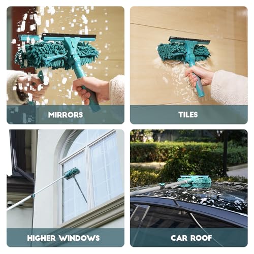 TelesPro 30 Ft High Reach Window Squeegee & Extension Pole Kit with Microfiber Cloths
