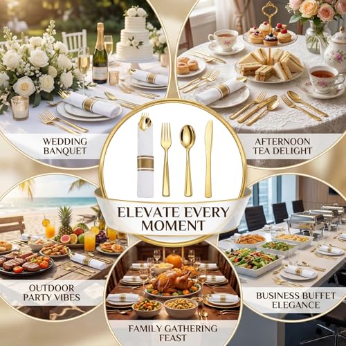 Liacere Gold Classic Disposable Silverware & Napkin Set 400pcs Party Pack