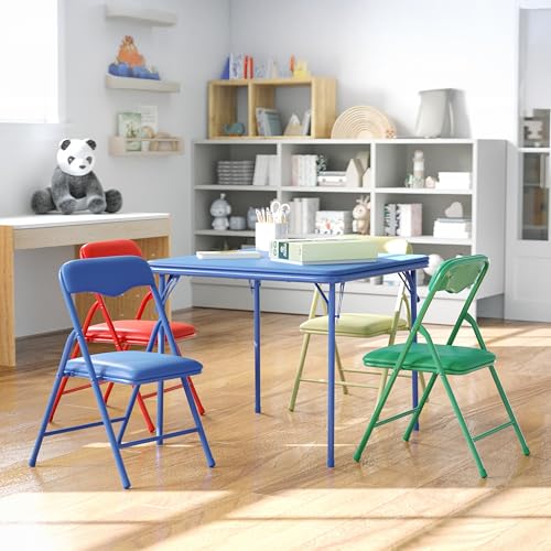 Blue Kids Folding Table and Chairs Set - 5-Piece Preschool Activity Furniture