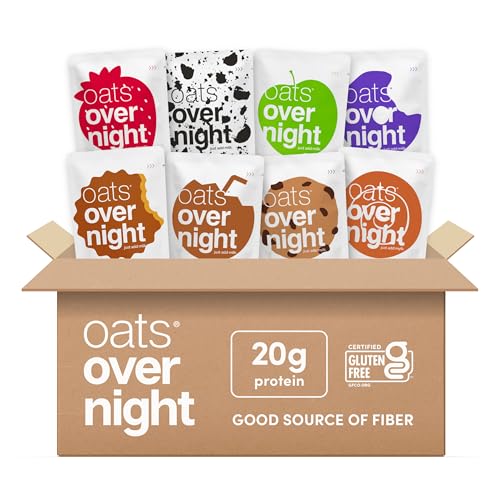 Oats Overnight Protein Oatmeal Variety Pack 8 Packs – 2.6 oz Each, Gluten-Free, High Fiber, Ready-to-Eat Breakfast