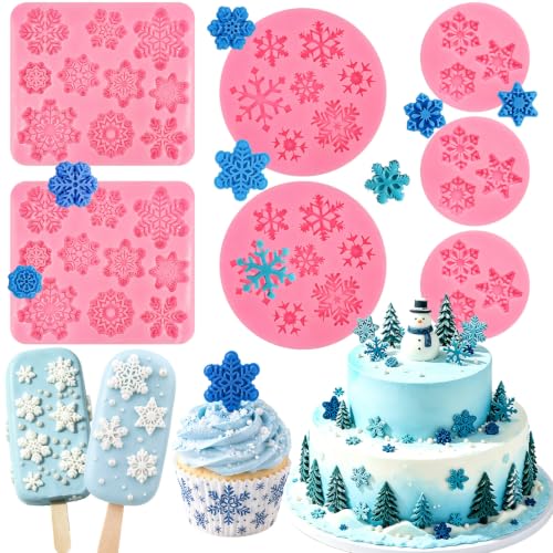 Eiyisem 7-Piece Snowflake Fondant Molds Set — Pink Silicone Cake Decorating & Candy Mliers