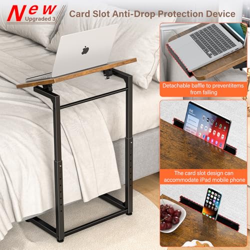 Brown 8-Level Adjustable TV Tray Table with Tilt & Phone Slot - Couch Side End Table