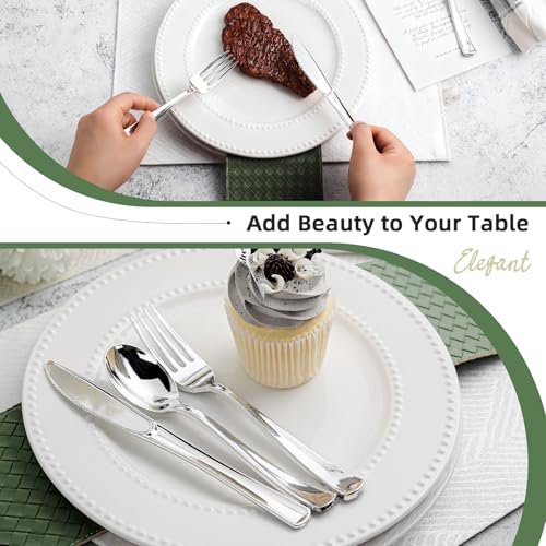 400-Piece Silver Disposable Cutlery Set with Napkins - Heavy Duty & Pre-Rolled for Parties