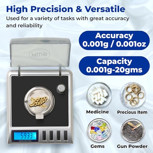 Jewelry & Lab Digital Milligram Scale 20g x 0.001g with Calibration & Accessories - Black Gemini 20