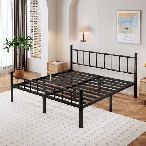 King Metal Bed Frame with Headboard and Footboard, 14 Inch Steel Slats, Sturdy Support