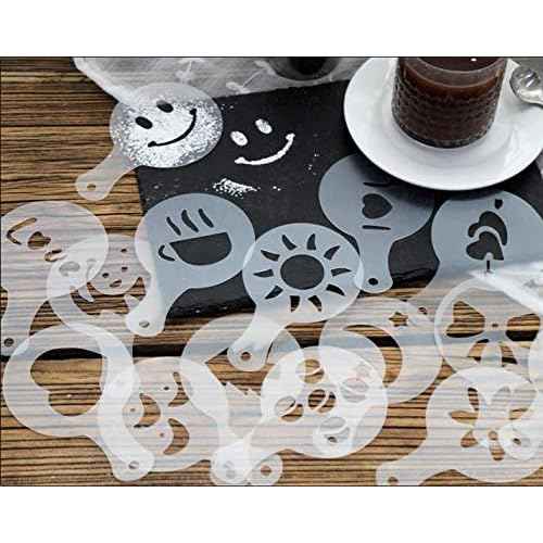 44 Coffee Stencils+2 Mesh Powder Shakers+1 Coffee Latte Art Pen, Coffee Decoration Stencils Coffee Art Templates Coffee Mold Tool for Christmas Thanksgiving Cake Coffee