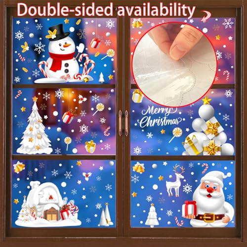 RUPOFUZA 274Pcs Reusable Double Sided Static Christmas Window Stickers Snowman Santa Snowflake Holiday Decals