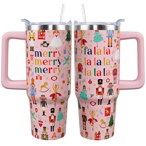 30 oz Pink Nutcracker Tumbler with Handle - Stainless Steel Vacuum Insulated Water Bottle, Gift for Dancers
