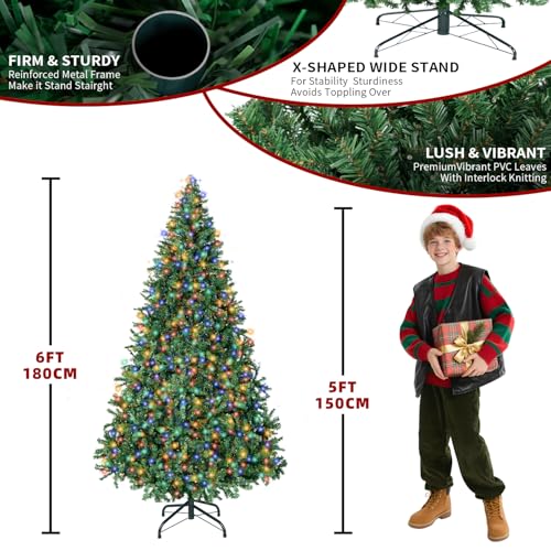DNKMOR 6FT Artificial Christmas Tree with Lights, Full Fir Look, Easy Assembly