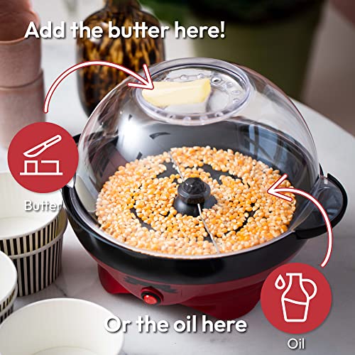 Gadgy Popcorn Machine Red with Lid & Stirrer - Perfect for Parties & Movie Nights