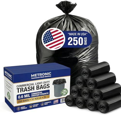 METRONIC Black 33 Gallon Trash Bags - 250 Count Light Duty Garbage Can Liners