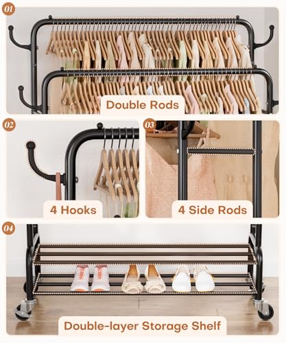 Heavy Duty Garment Rack with 44-Inch Double Rod, Black - 265 lbs Capacity