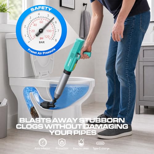 Electric Toilet Plunger - Heavy-Duty Clog Remover with Mint Green Finish - AMPFORCE