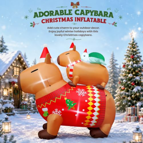 6ft Outdoor Christmas Inflatable Tur tle Capybara with LED Lights - Yard Decor