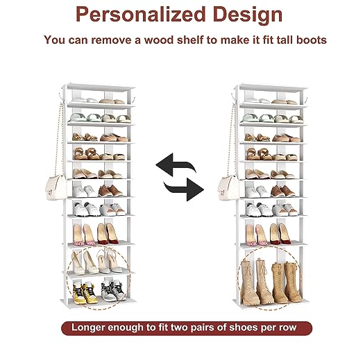 HOMEFORT 10-Tier Corner Shoe Rack White 20.47 x 11.02 x 62.2 inches Slim Shoe Organizer for Entryway and Closet