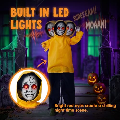 JOYIN 49-Inch Life-Size Halloween Ghost Animatronic Decor with Glowing Eyes & Sound Activation
