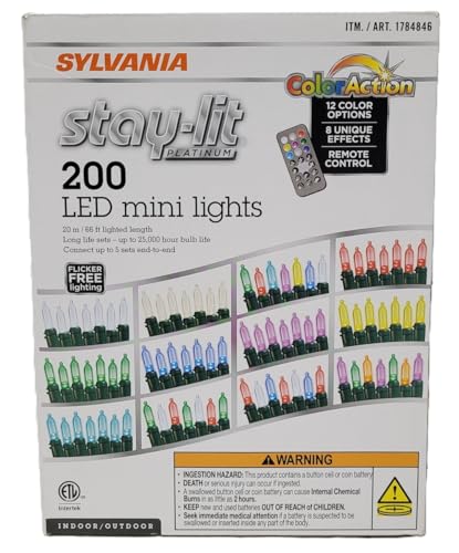 SYLVANIA Stay Lit Platinum Strings Christmas Lights - Color Action Mini Lights - 1 Strings, 200 Lights Per String