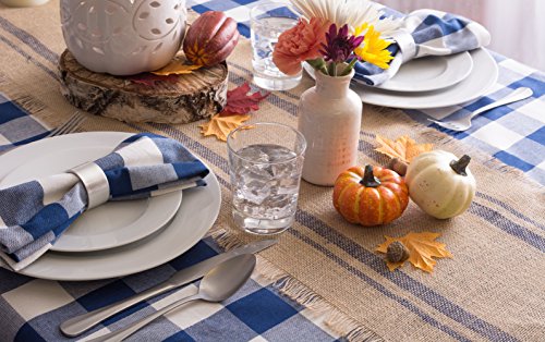 DII Jute Burlap Table Runner 14x108 Double Border Blue for Kitchen & Dining