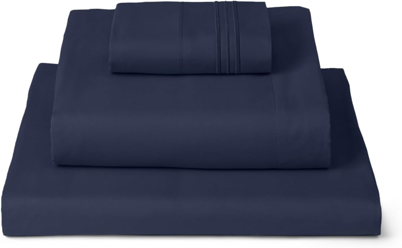Mellanni Twin XL Sheets Set - 3 PC Hotel Luxury Bedding | Extra Soft, Cooling, Wrinkle-Resistant (Navy Blue)