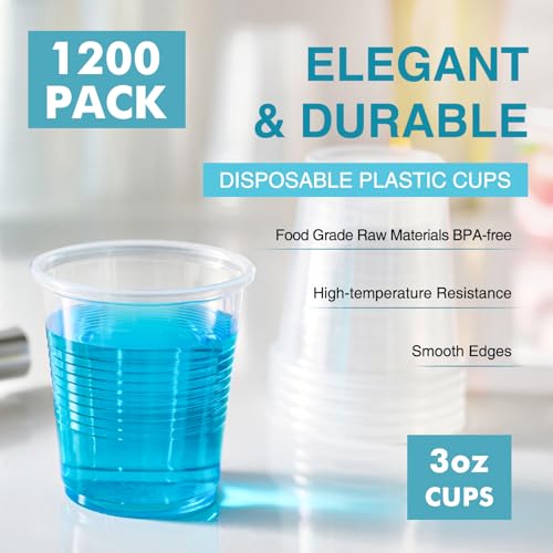 1200 Pack 3oz Disposable Plastic Cups - Clear Tumblers for Tasting & Drinking