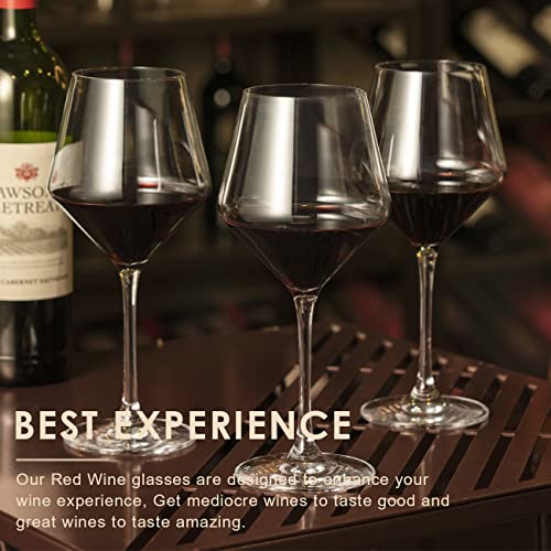 Crystal 6-Pack 16oz Lead-Free Hand Blown Wine Glasses - Italian Style Burgundy Long Stem Set