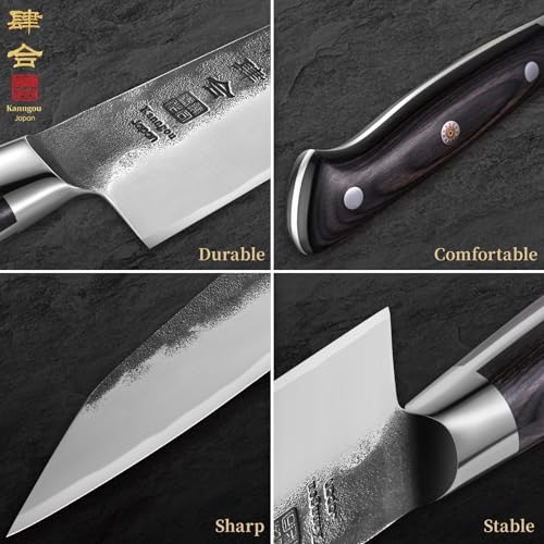 8.27 Inch Japanese Chef Knife - Razor Sharp Kiritsuke Kitchen Knife with Black Pakkawood Handle
