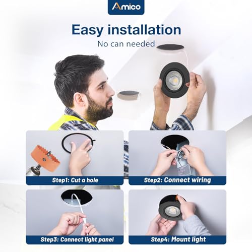 Amico 4 Inch Black Recessed LED Ceiling Light, 5 CCT Gimbal Adjustable Spotlight