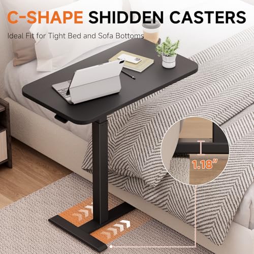 Small Standing Desk with Hidden Wheels & Adjustable Height - Overbed Bedside Table for Home Office, Pure Black (Medium)