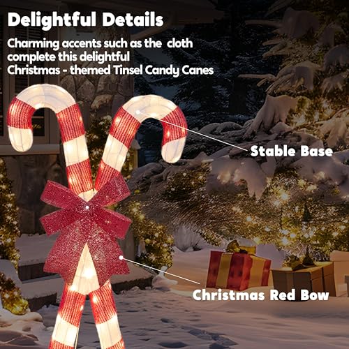 Lighted Candy Cane Christmas Decorations Outdoor - 50 LED Yard Yard Decor