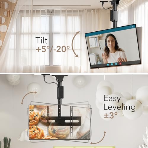 27-65 Inch Ceiling TV Mount with Power Outlet - Adjustable & Swivel, Holds Up to 110lbs