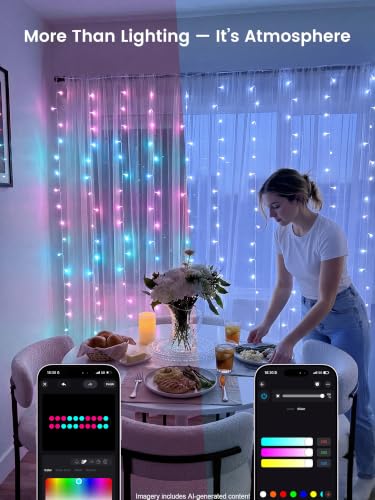 Curtain Lights Color Changing, 200 LED Fairy with App