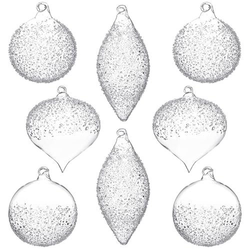 KI Store Clear Sugared Glass Christmas Tree Ornaments Set of 8 Balls