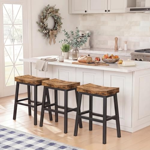 WINAZ Rustic Set of 2 24 Inch Counter Height Bar Stools - Brown & Black