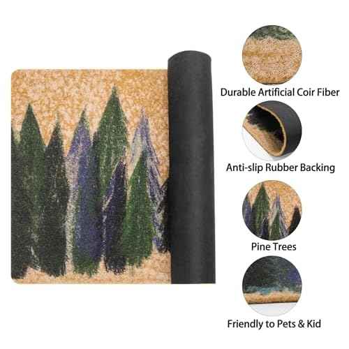 Christmas Pine-Trees-Snowflake Welcome-Doormat,Non Slip Coir Entry Doormat Festival Rugs Decration 17" x 29"