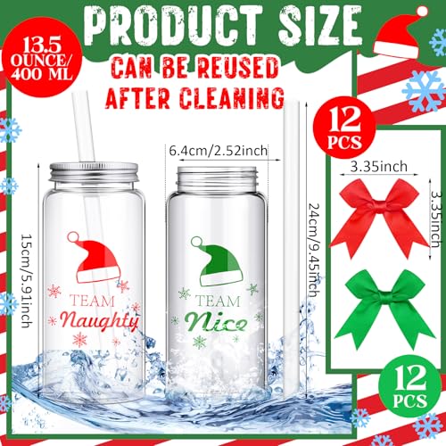 Jingmore 24Pcs Christmas Cups with Lids & Straws - 13.5oz Party Favors (Team Naughty/Nice)