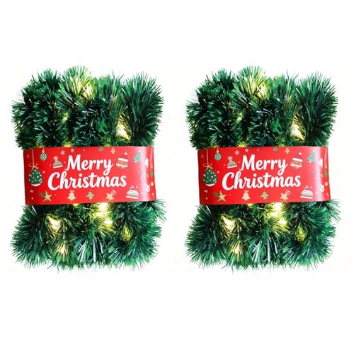 2 Pack Christmas Garland with Lights, Total 38 Feet 80 Led Lighted