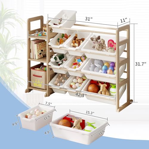 White Toy Storage Organizer with 3 Shelves & 12 Bins - Kids Room Shelving