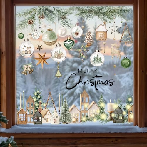Whaline Christmas Window Clings Set – Festive Farmhouse & Ball Decals for Home & Holiday Decor