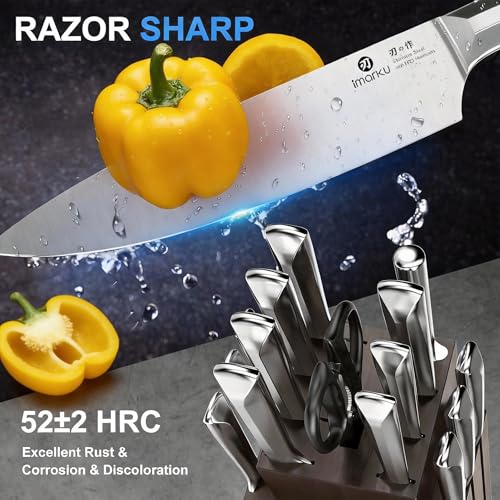 Japanese High Carbon Stainless Steel Knife Set with Block - 16 Piece Professional Kitchen Knives