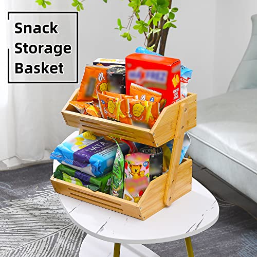 VIKEYHOME 2-Tier Natural Bamboo Fruit Basket Stand - 11" Countertop Organizer