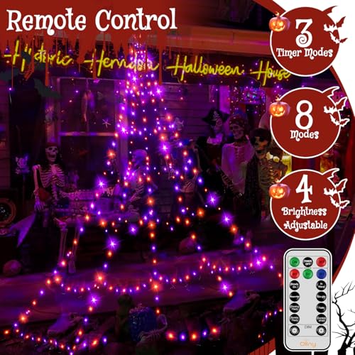 Halloween Spider Web String Lights Outdoor 454 LED Orange & Purple - 17.4FT with Remote & Timer