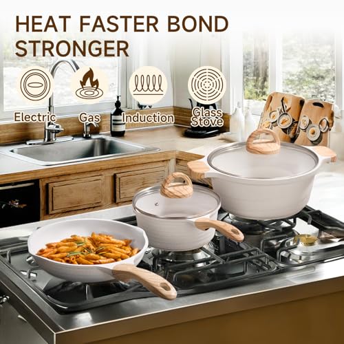 JEETEE 23-Piece White Non-Stick Aluminum Cookware Set for Kitchen, PFOA-Free